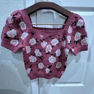 Willow & Wind renaissance puff sleeve dainty floral crop sweater. Milkmaid